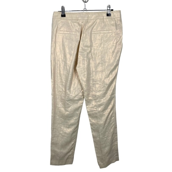 NWT J. Crew Ivory Bronze Metallic 100% Linen Garden Pants - Picture 7 of 8
